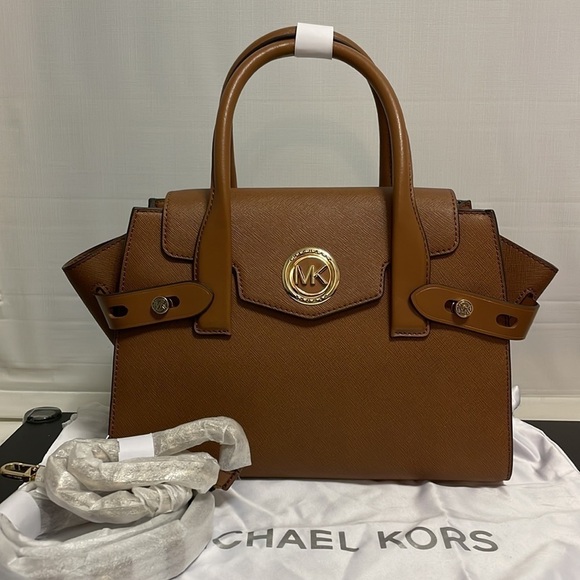Michael Kors Carmen belted saffiano leather satchel crossbody luggage brown - Picture 7 of 11